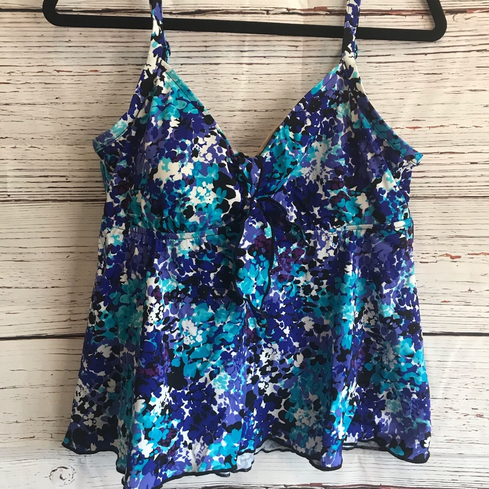 Maxine of Hollywood Teal Blue Purple Floral Swim Tankini Coverup